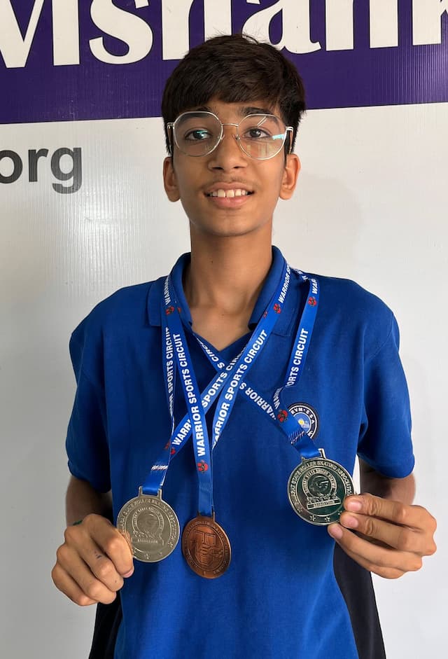Vraj Prajapati has bagged 2 Silver Medals & 1 Bronze Medal in WARRIOR Roller Skating Championship -2025 .