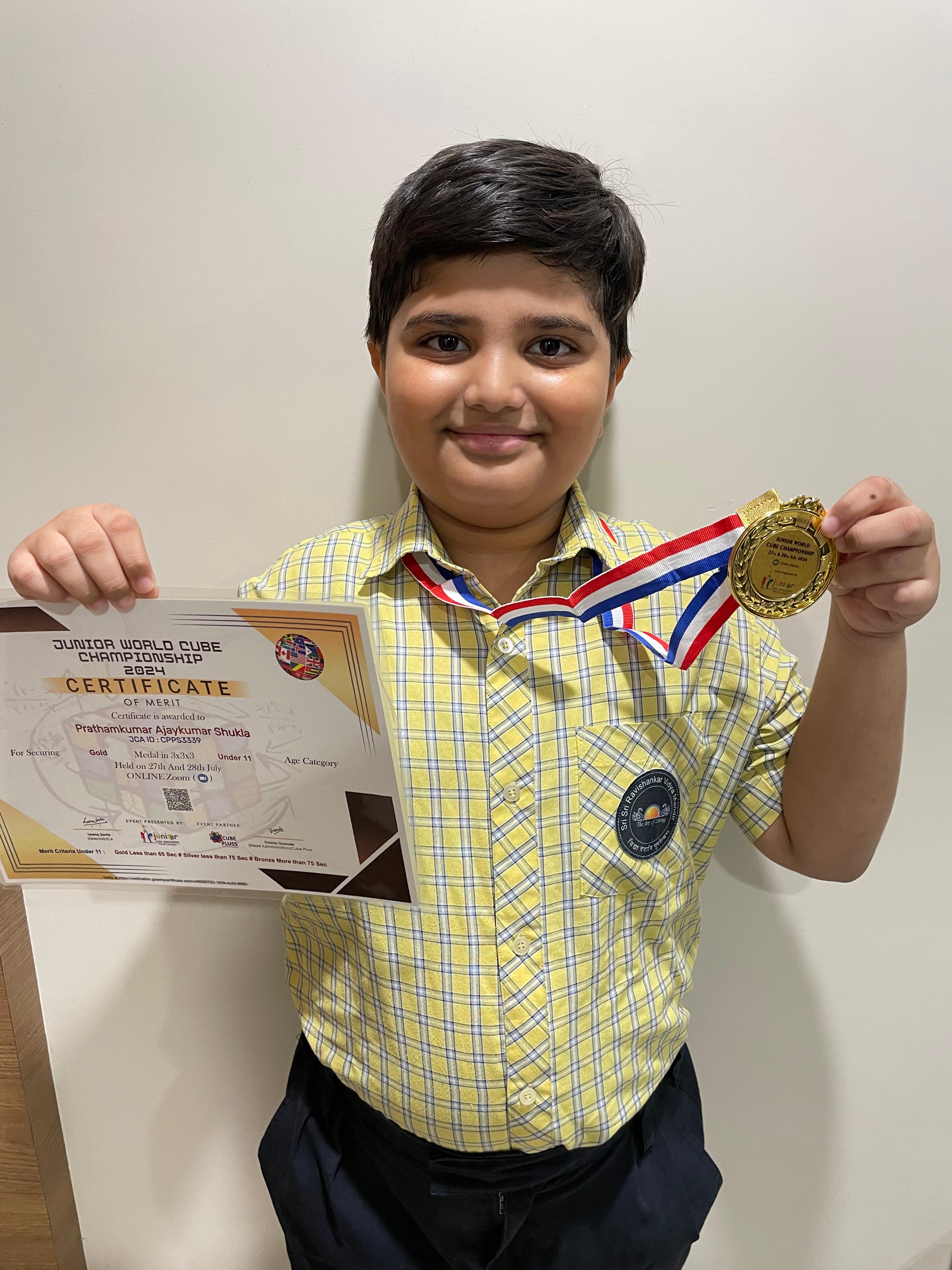 Pratham Shukla-  Gold Medal at Junior World Cube Championship 